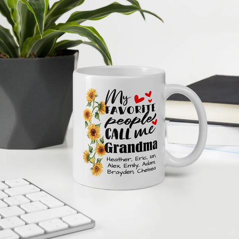 Personalized Grandma Mug with Grandkids Names Sunflower Custom  Coffee Mug