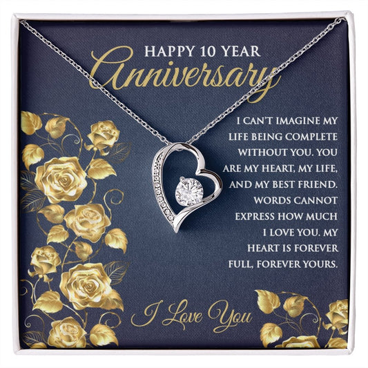 10th Wedding Anniversary Heart Pendant Necklace for Wife Anniversary Gift for Her - Meaningful Cards