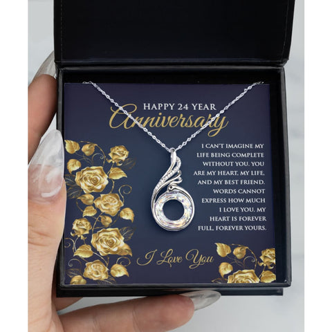 24th Wedding Anniversary Rising Phoenix Silver Necklace Blue - Meaningful Cards