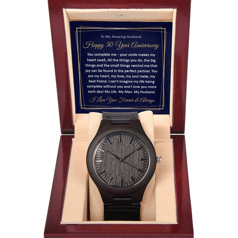 50th Wedding Anniversary Gift for Him, 50 Year Anniversary Watch for Husband Wooden Watch - Meaningful Cards