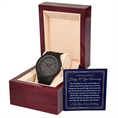 50th Wedding Anniversary Gift for Him, 50 Year Anniversary Watch for Husband Wooden Watch - Meaningful Cards