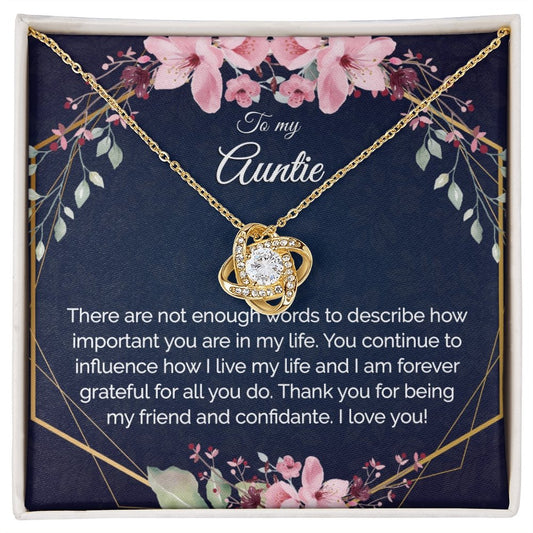 Auntie Gift - Gold Pendant CZ Necklace 18k Gold Love Knot - Meaningful Cards