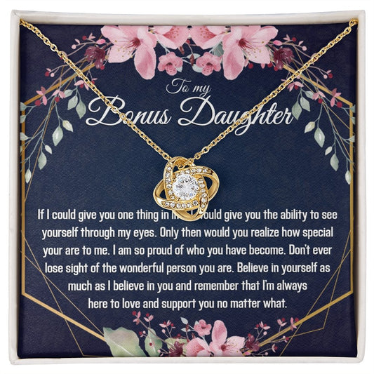 Bonus Daughter Gift - Gold Pendant CZ Necklace 18k Gold Love Knot - Meaningful Cards