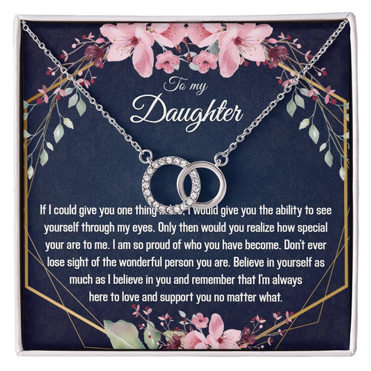 Daughter Gift - Dainty White Gold CZ Circle Hoop Necklace for Her - Meaningful Cards