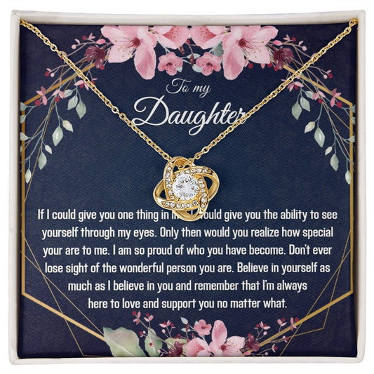 Daughter Gift - Gold Pendant CZ Necklace 18k Gold Love Knot - Meaningful Cards