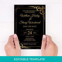 EDITABLE Wedding Invitation Black Gold Template - Meaningful Cards