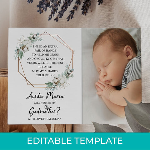 EDITABLE will you be my godmother printable download template - Meaningful Cards