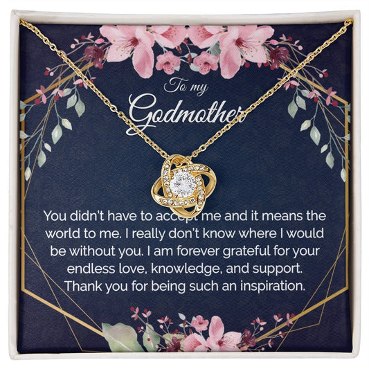 Godmother Gift - Gold Pendant CZ Necklace 18k Gold Love Knot - Meaningful Cards