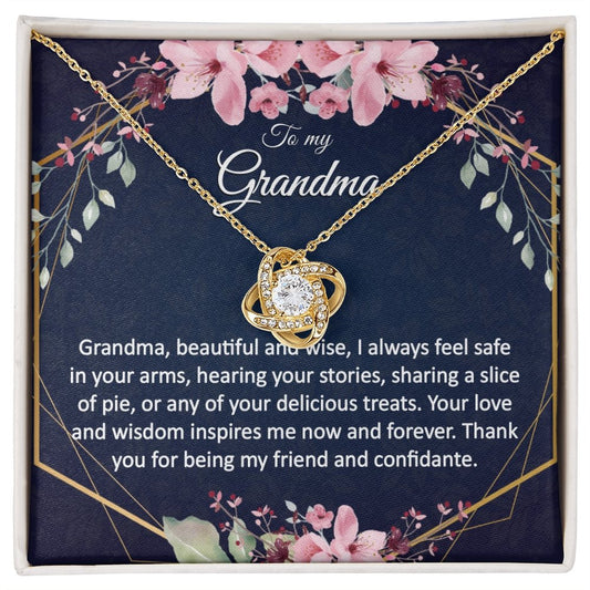 Grandma Gift - Gold Pendant CZ Necklace 18k Gold Love Knot - Meaningful Cards