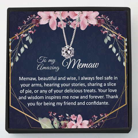 Memaw Gift - Dainty CZ Sterling Silver Necklace - Meaningful Cards