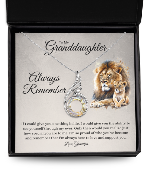 To my granddaughter from grandpa - lion theme - sterling silver pendant necklace gift