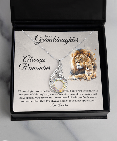 To my granddaughter from grandpa - lion theme - sterling silver pendant necklace gift