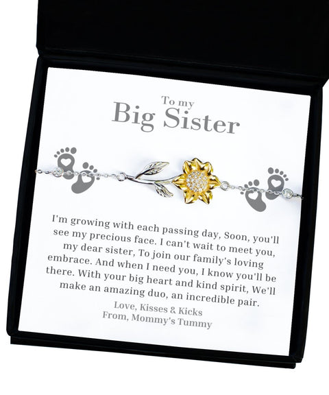 New Big Sister Sunflower Bracelet, Big Sister Gift for Baby Shower, Big Sister Gifts from New Baby, Gifts for the New Big Sister - Meaningful Cards