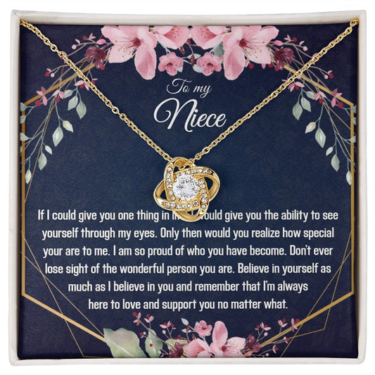 Niece Gift - Gold Pendant CZ Necklace 18k Gold Love Knot - Meaningful Cards