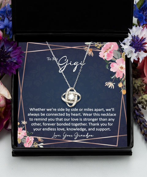 Sentimental to my gigi gift from grandson sterling silver love knot necklace - Meaningful Cards