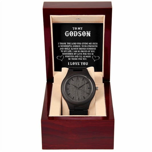 Sentimental to my Godson gift - Wooden Watch Leather Band - Meaningful Cards