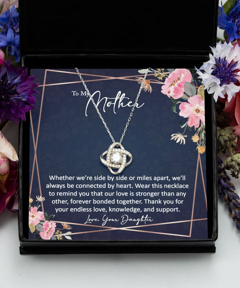 Sentimental to my mother gift from daughter sterling silver love knot necklace - Meaningful Cards