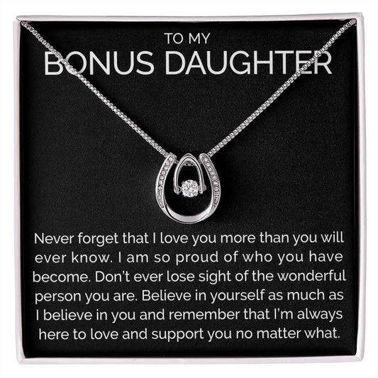 To my bonus daughter wishbone dancing cz necklace - Meaningful Cards