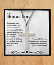 To my bonus son silver cross necklace unique gift for adopted son, thoughtful gift for stepson - Meaningful Cards