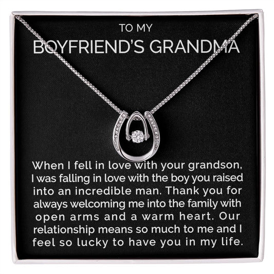 To my boyfriends grandma wishbone dancing cz necklace - Meaningful Cards